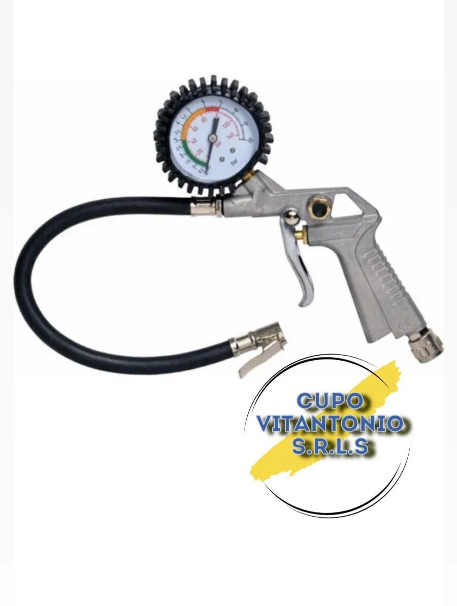 PISTOLA GONFIAGGIO ARIA COMPRESSA IN ALLUMINIO CON MANOMETRO MAURER