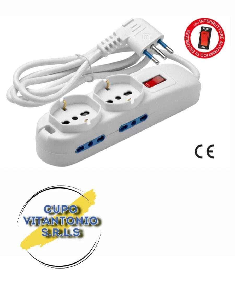 MULTIPRESA 2+4 USCITE 2P+T - CAVO 1,5 M CON INTERRUTTORE AUTOMATICO DI SICUREZZA