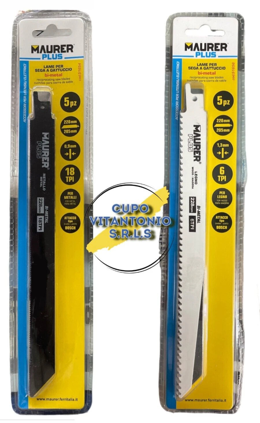 MAURER Lama per sega a gattuccio 228 mm - 6 TPI tipo Bosch (5 pezzi)
