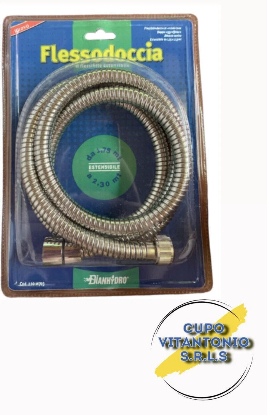 FLESSODOCCIA DIANFLEX IN ACCIAIO INOX ESTENSIBILE DA 1,75 MT A 2,30 MT