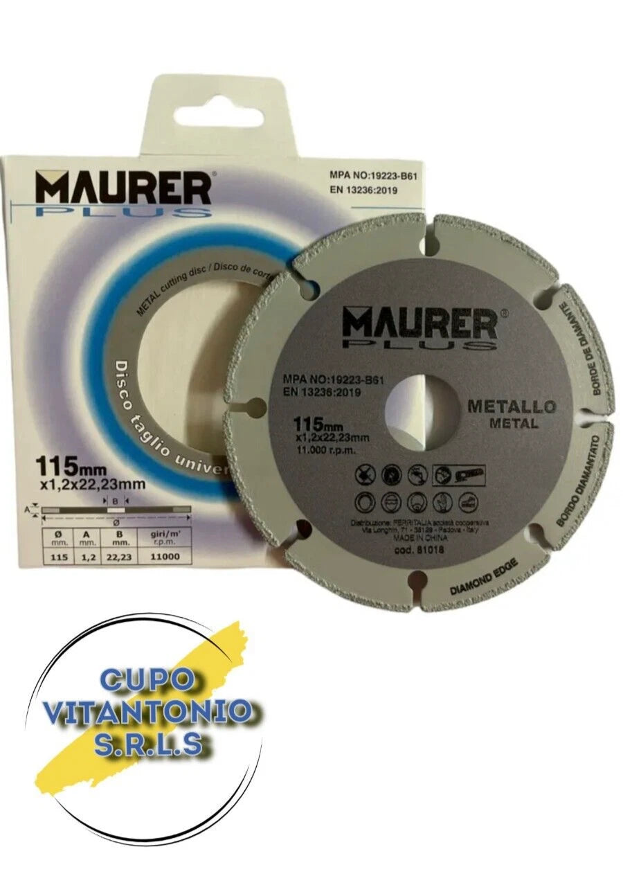 DISCO TAGLIO UNIVERSALE PER METALLO 115x1,2mm MAURER PLUS 81018