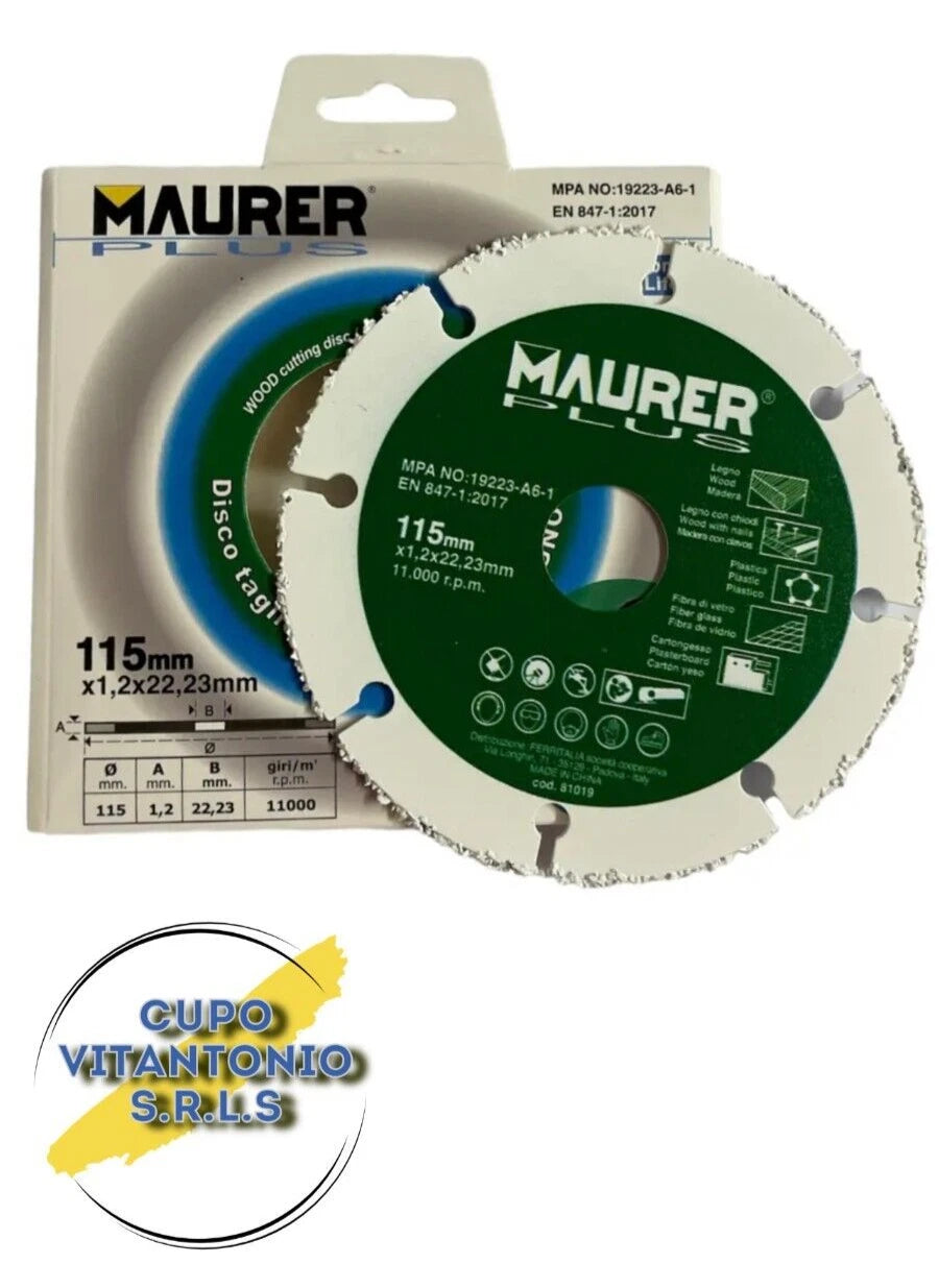 DISCO TAGLIO UNIVERSALE PER LEGNO MAURER PLUS MISURA 115X1,2 MM